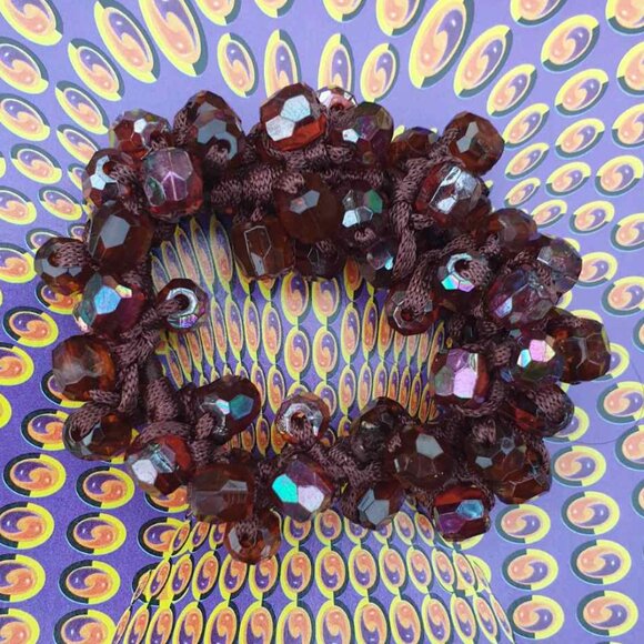 Brown Beaded Long Hair Scrunchie Elastic Tie Fashion Women Casual Accessory - Picture 1 of 1